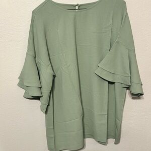 Elegant Sage Green Ruffle Sleeve Top